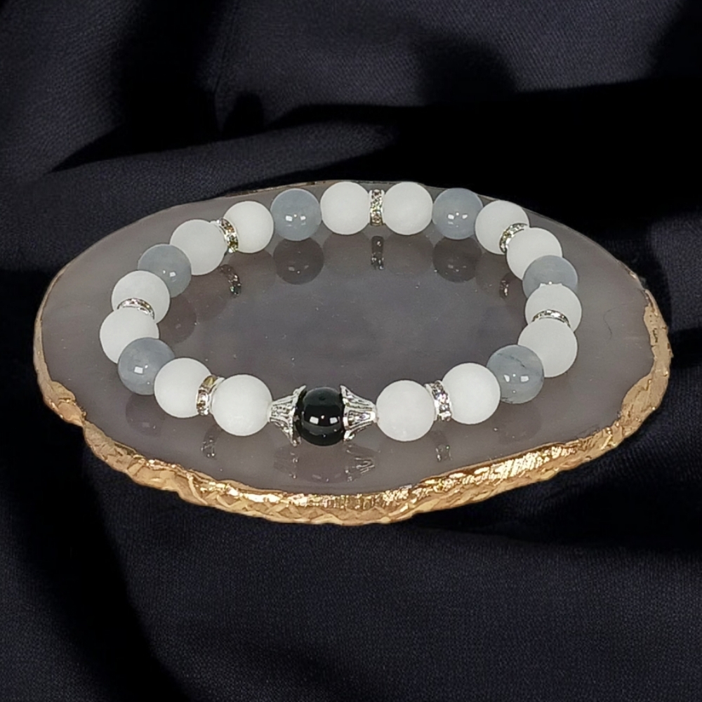 Onyx Jade Chalcedony Crystal Stretch Bracelet Soft Goth Office Siren Corpcore